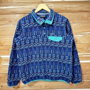Patagonia Synchilla Aztec Tribal Print Fleece Pullover Jacket Blue‎ size Small